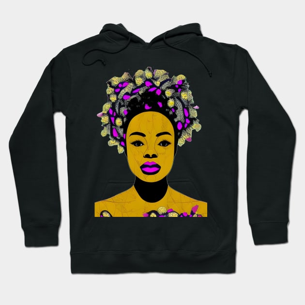 Black Woman in Flower Headdress Hoodie by mdr design